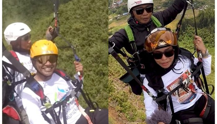 Meriahkan Event Pesona Luwu Utara 2024, Kapolres Bersama Istrinya Jajal Olahraga Paralayang