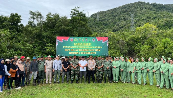 Pj. Wali Kota Palopo Lakukan Penanaman Pohon Dalam Rangka HUT ke-67 Kodam XIV/Hsn Kodim 1403 Palopo