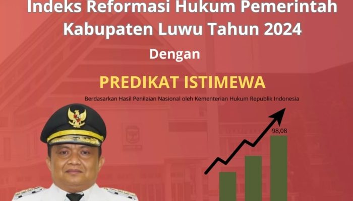 Capai 98,08 Indeks Reformasi Hukum, Kabupaten Luwu Raih Predikat Istimewa