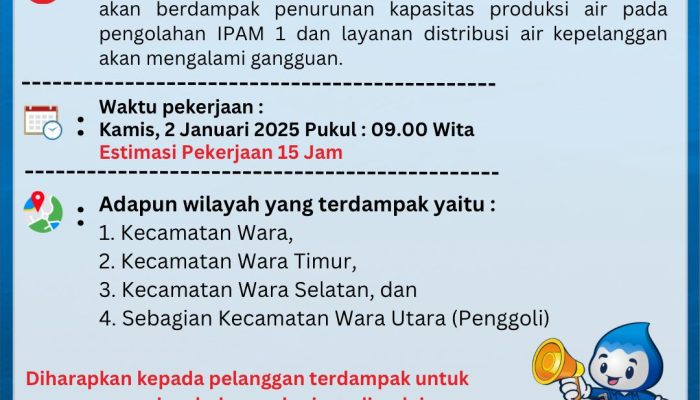 Pipa Air Baku Bocor, Perumda Tirta Mangkaluku Palopo : Mohon Maaf Atas Gangguan Sementara Ini